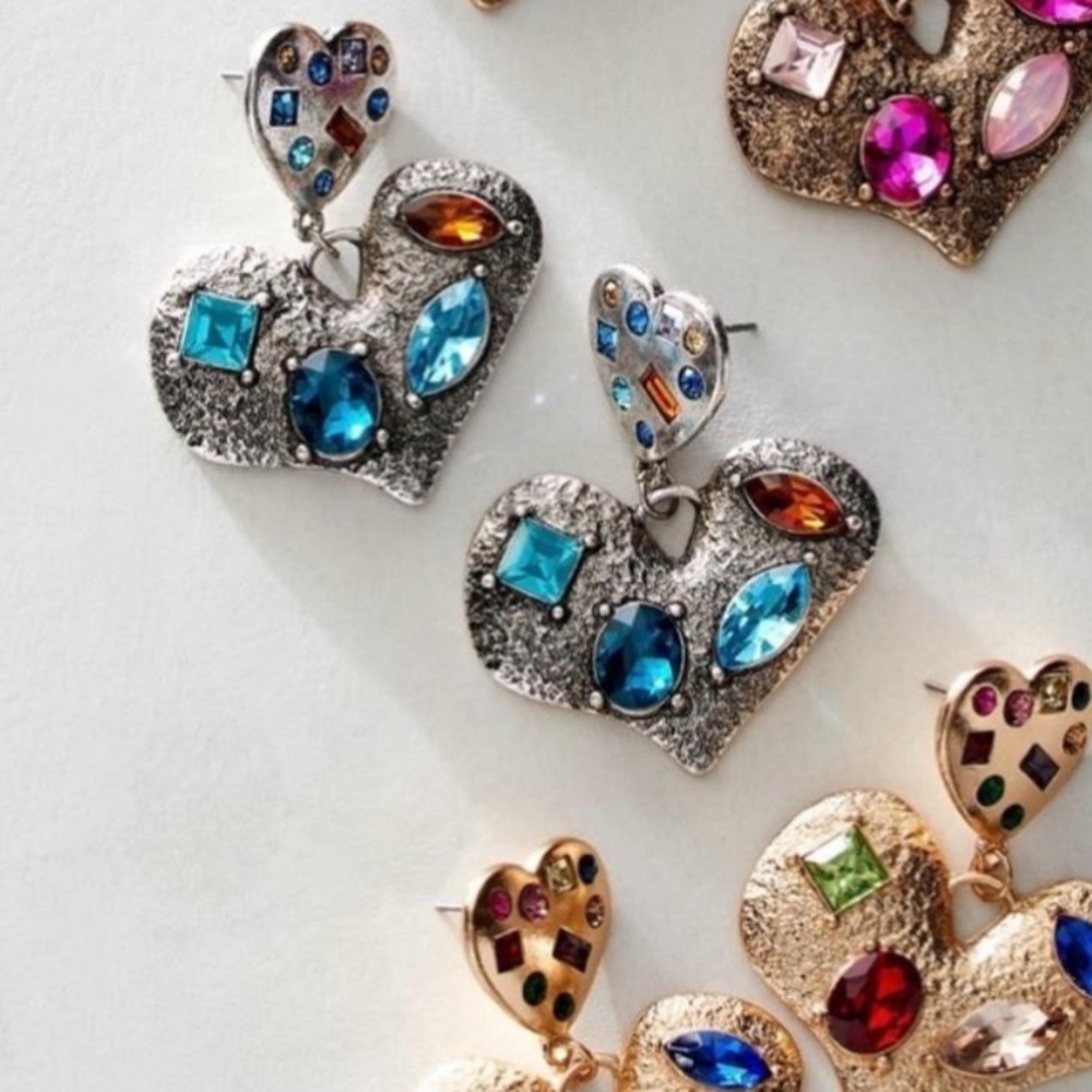 Free People My Everything Heart Gemstone Dangle Earrings in Silver